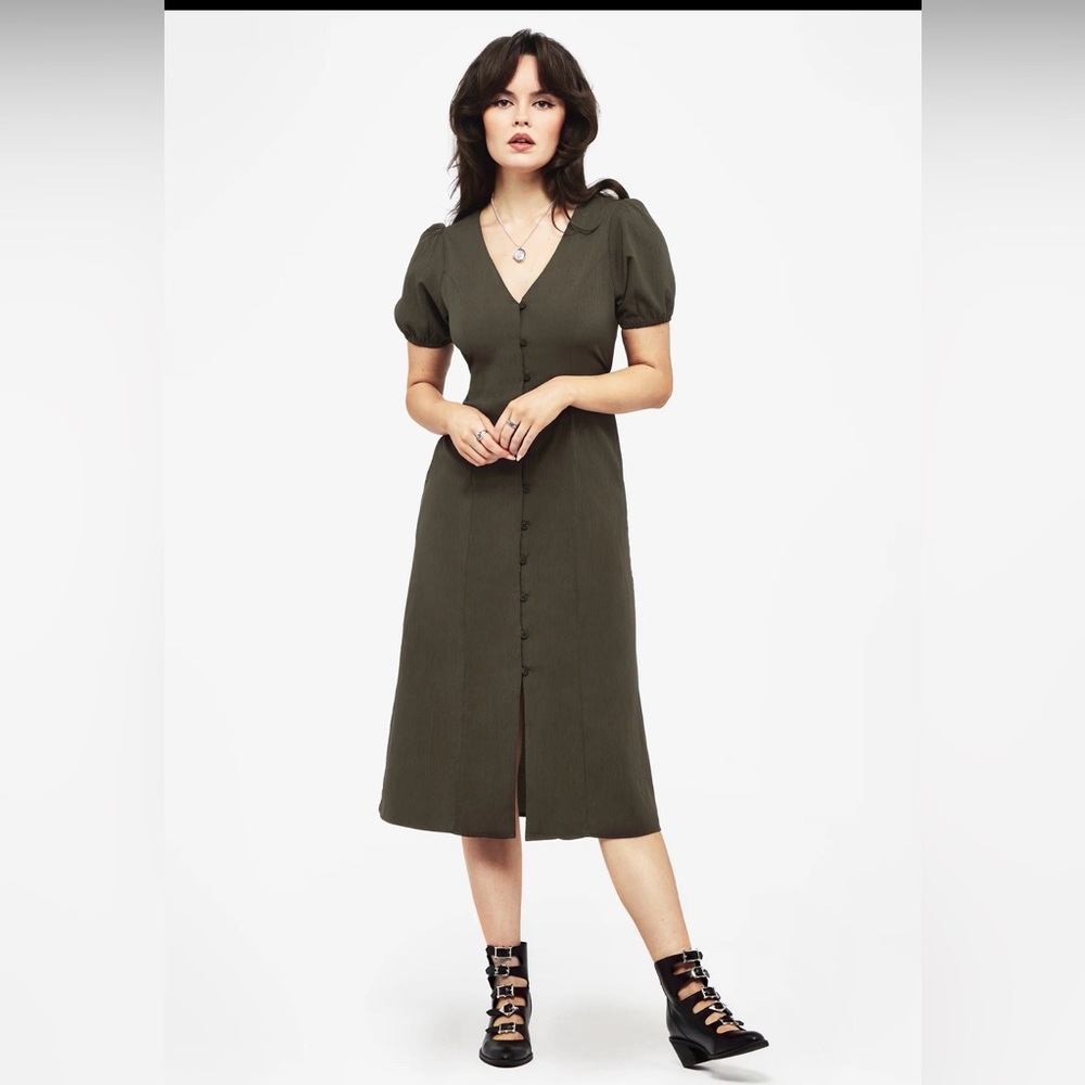 Disturbia Olive Rosette Button Up Midi Dress Size 16 NWT - Picture 6 of 7